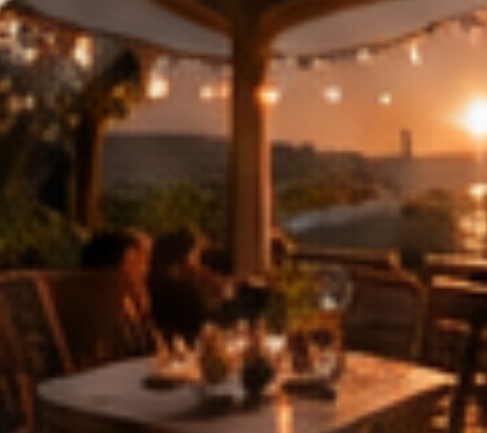 Warm evening light around a dinner table